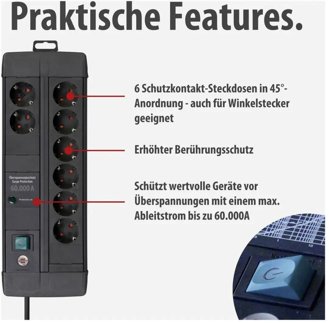 Brennenstuhl Premium-Line 60.000A 8-voudig Overspanningsbeveiliging - 3m