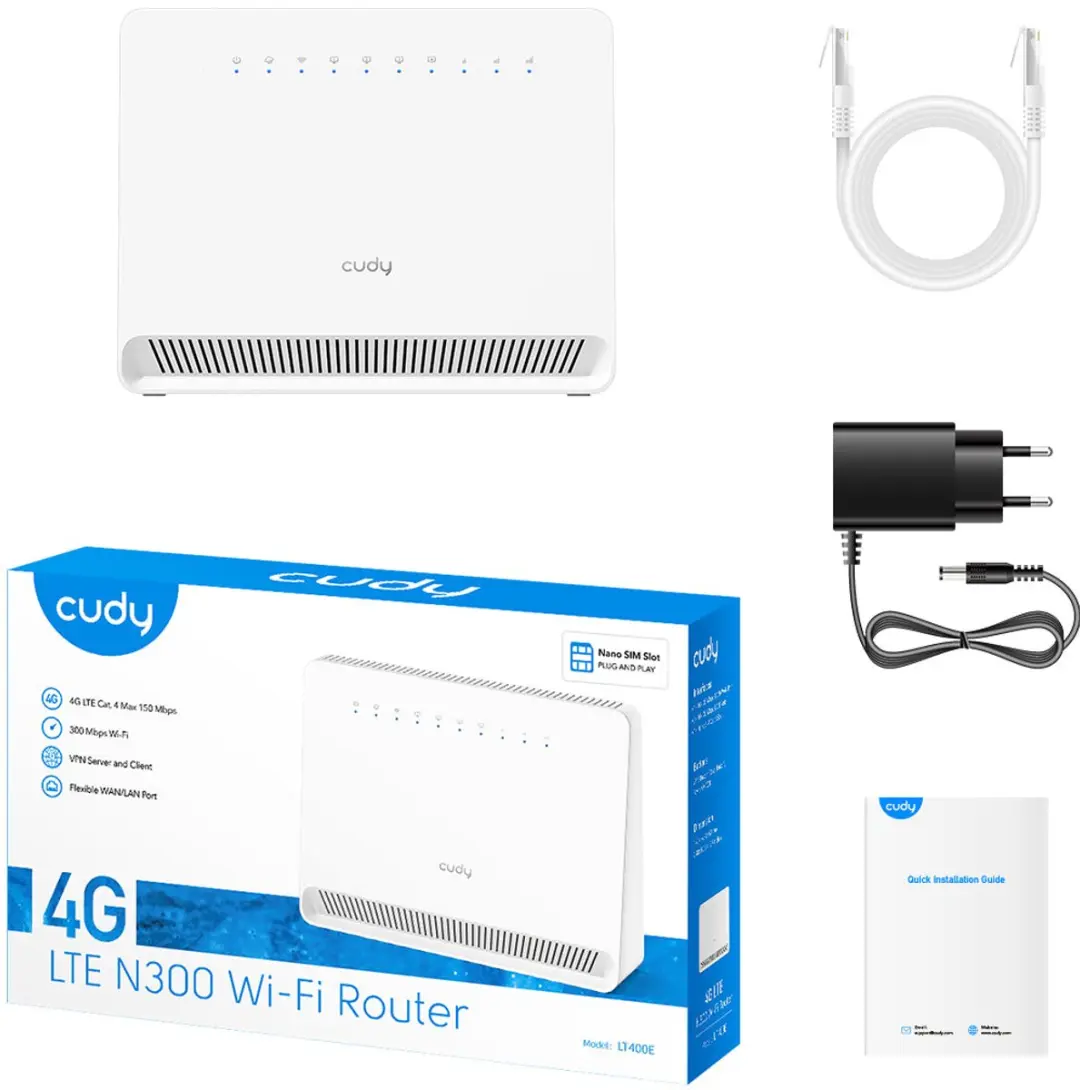 Cudy LT400E Draadloze Router 4G LTE - 300 Mbps Wit