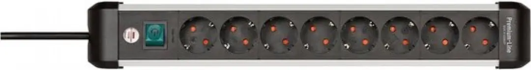 Brennenstuhl Premium Alu-Line 8-voudig 3m Stekkerdoos - Zilver/Zwart