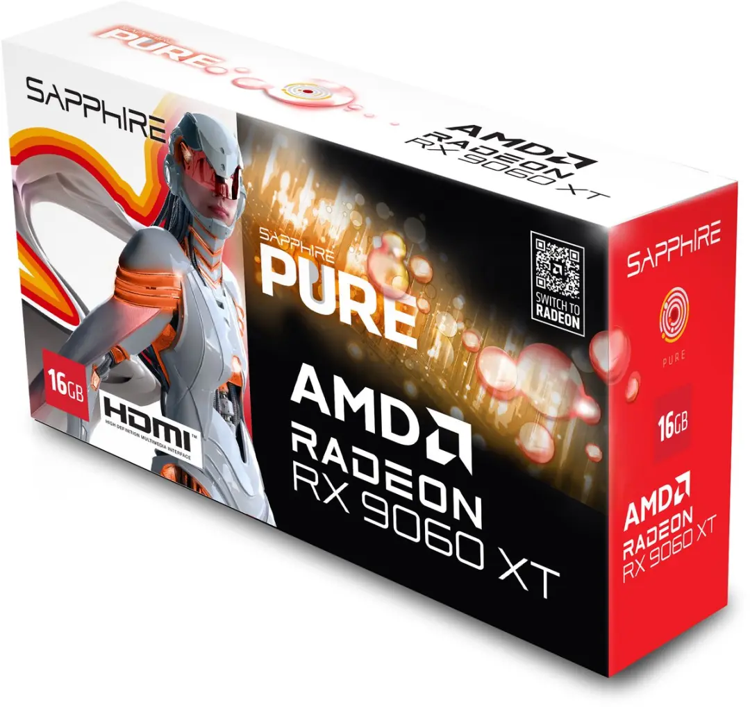 Sapphire Radeon RX 9060 XT 16GB GDDR6 - 2x HDMI 2.1, DisplayPort 2.1