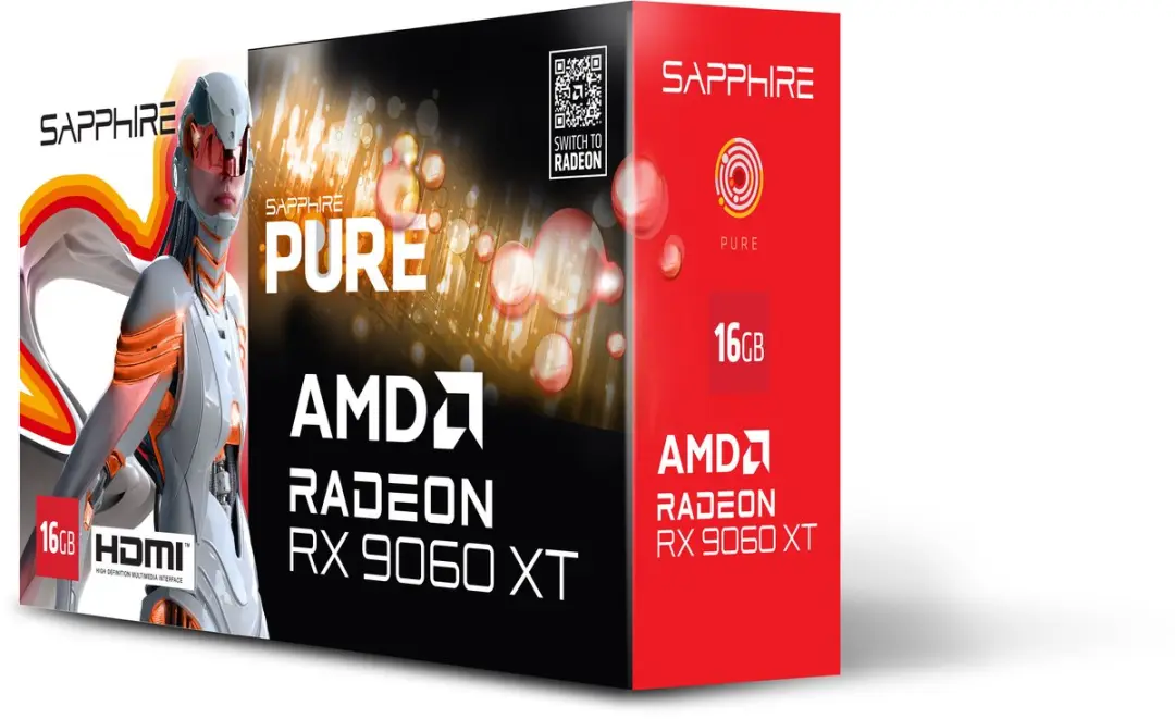Sapphire Radeon RX 9060 XT 16GB GDDR6 - 2x HDMI 2.1, DisplayPort 2.1