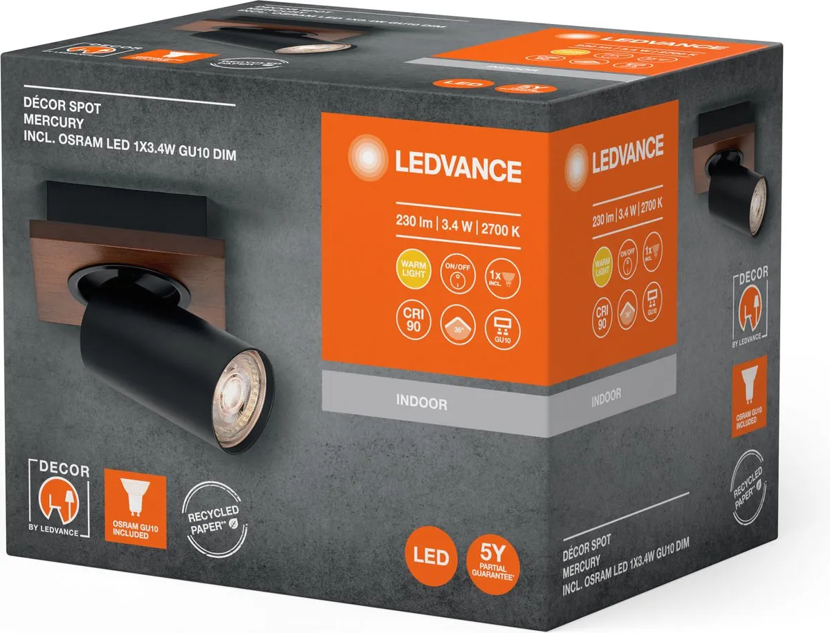 LEDVANCE Decor Spot Mercury GU10 - 3,4W 230lm Warm Wit - Zwart