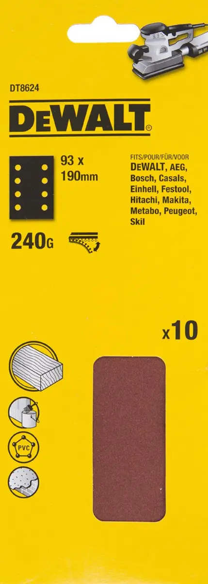 DeWalt DT8624 P240 Schuurpapier 93x190mm - 10 Stuks