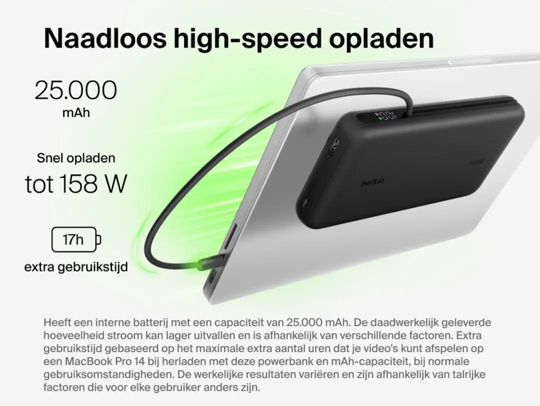 Belkin UltraCharge Pro BPB039HQBK Powerbank 25.000mAh - 140W USB-C - Zwart