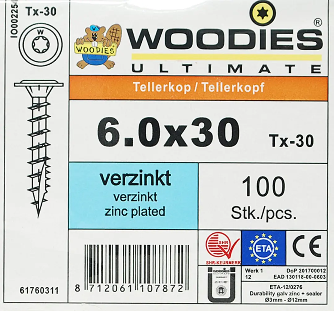 Woodies Ultimate Tellerkopschroef Torx Verzinkt 6x30 - 100 Stuks