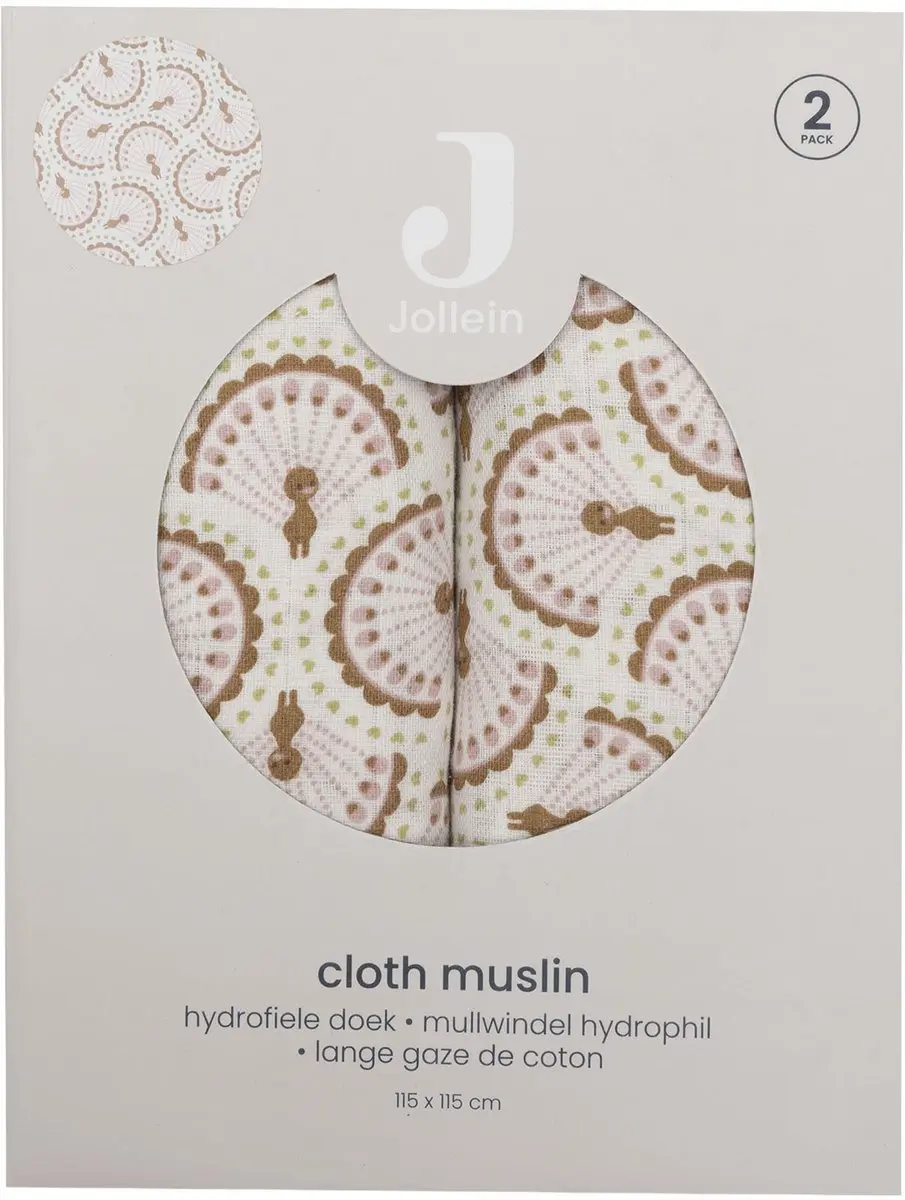 Jollein Hydrofiele Doek Large 115x115cm Soft Plumes - 2 Stuks