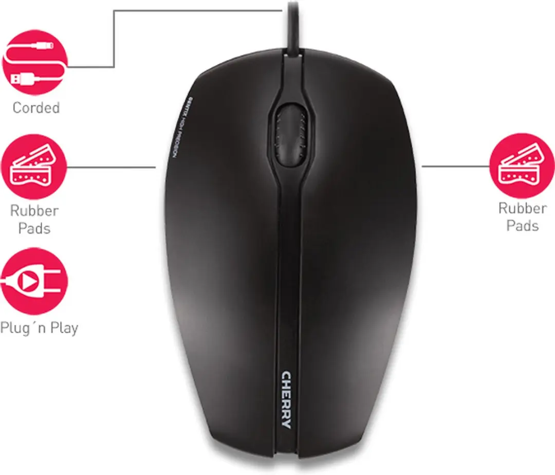 Cherry Gentix Illuminated 67610 Muis - Ambidextrous - 1000 DPI - Zwart