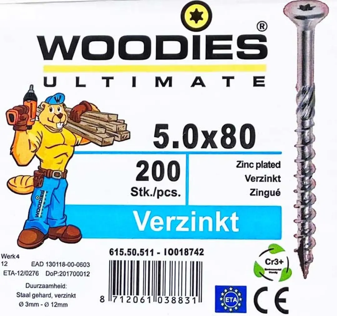 Woodies Ultimate Torx Platverzonkenkopschroef 5x80 - 200 Stuks - Grijs