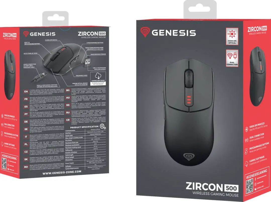 Genesis Zircon 500 Gamingmuis NMG-2113 - Draadloos 10.000DPI - Zwart