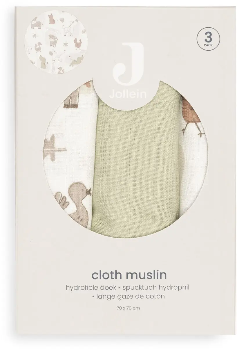 Jollein Hydrofiele Doek Small 70x70cm Barn Buddies - 3 Stuks - afbeelding 6 van 6