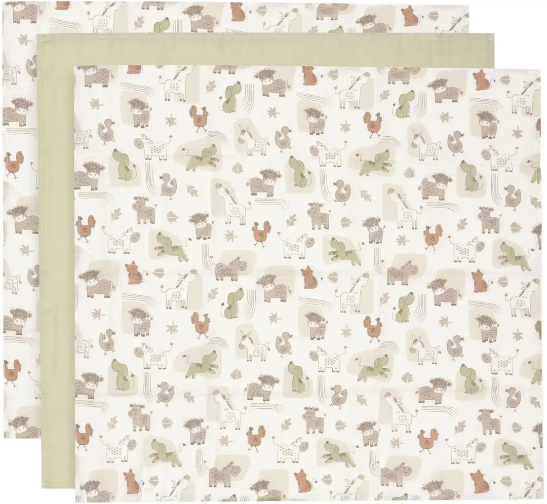 Jollein Hydrofiele Doek Small 70x70cm Barn Buddies - 3 Stuks