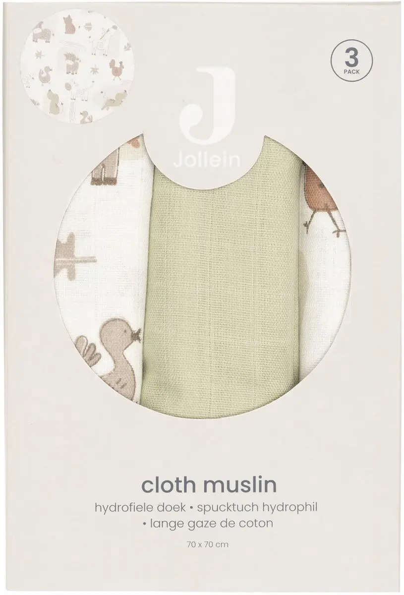 Jollein Hydrofiele Doek Small 70x70cm Barn Buddies - 3 Stuks