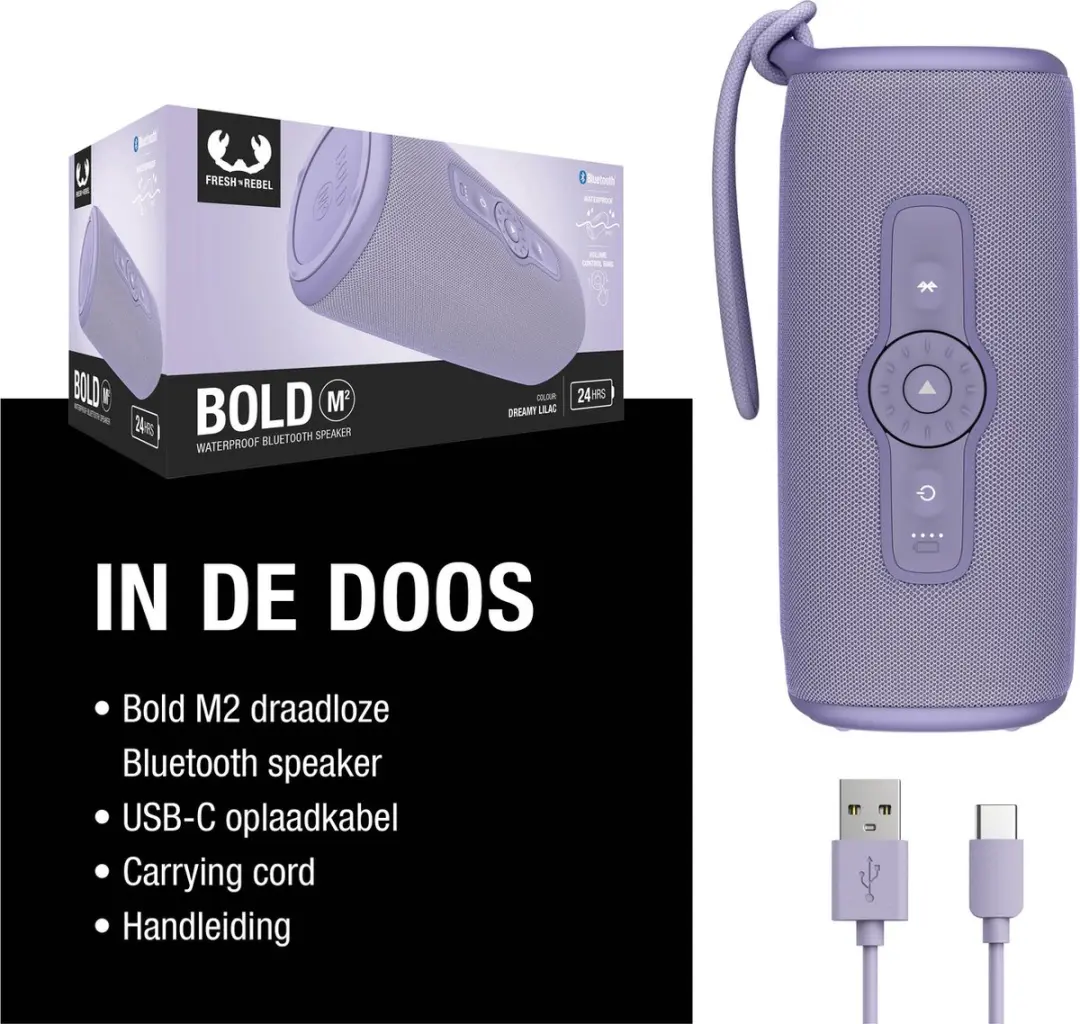 Fresh 'n Rebel Bold M2 Waterdichte Bluetooth Speaker - 24 uur - Dreamy Lilac