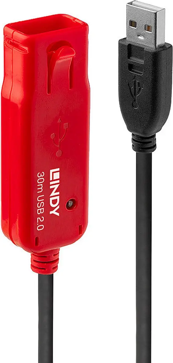 Lindy USB 2.0 USB-A Kabel 30m - Zwart/Rood - afbeelding 5 van 6