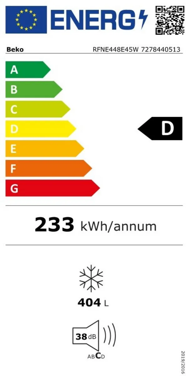 Beko RFNE448E45W NoFrost Vriezer 404L - 8 Vakken - Wit