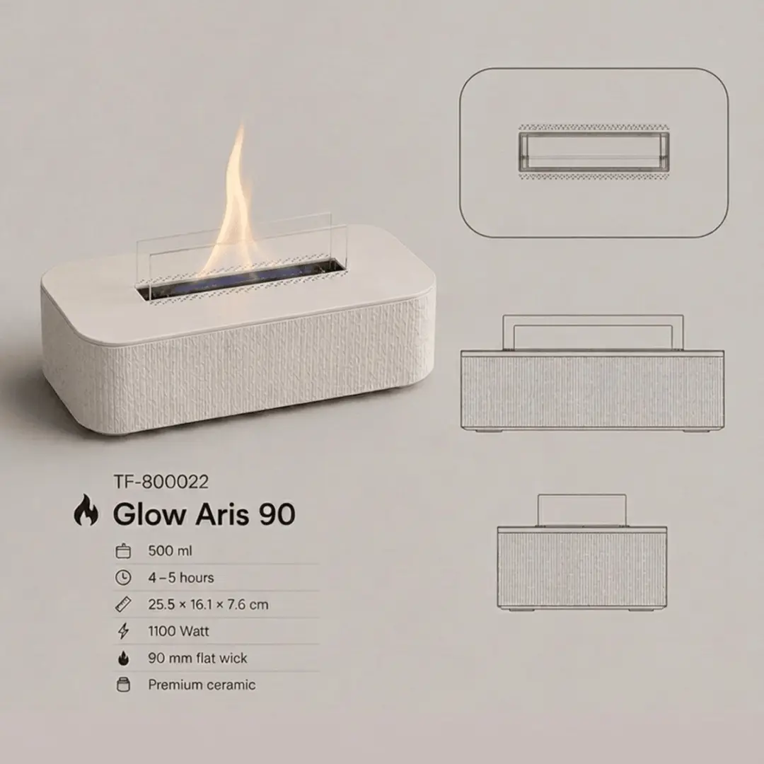 Tenderflame Glow Aris 90 VTWonen Tafelhaard - 1100W - Wit - afbeelding 6 van 6