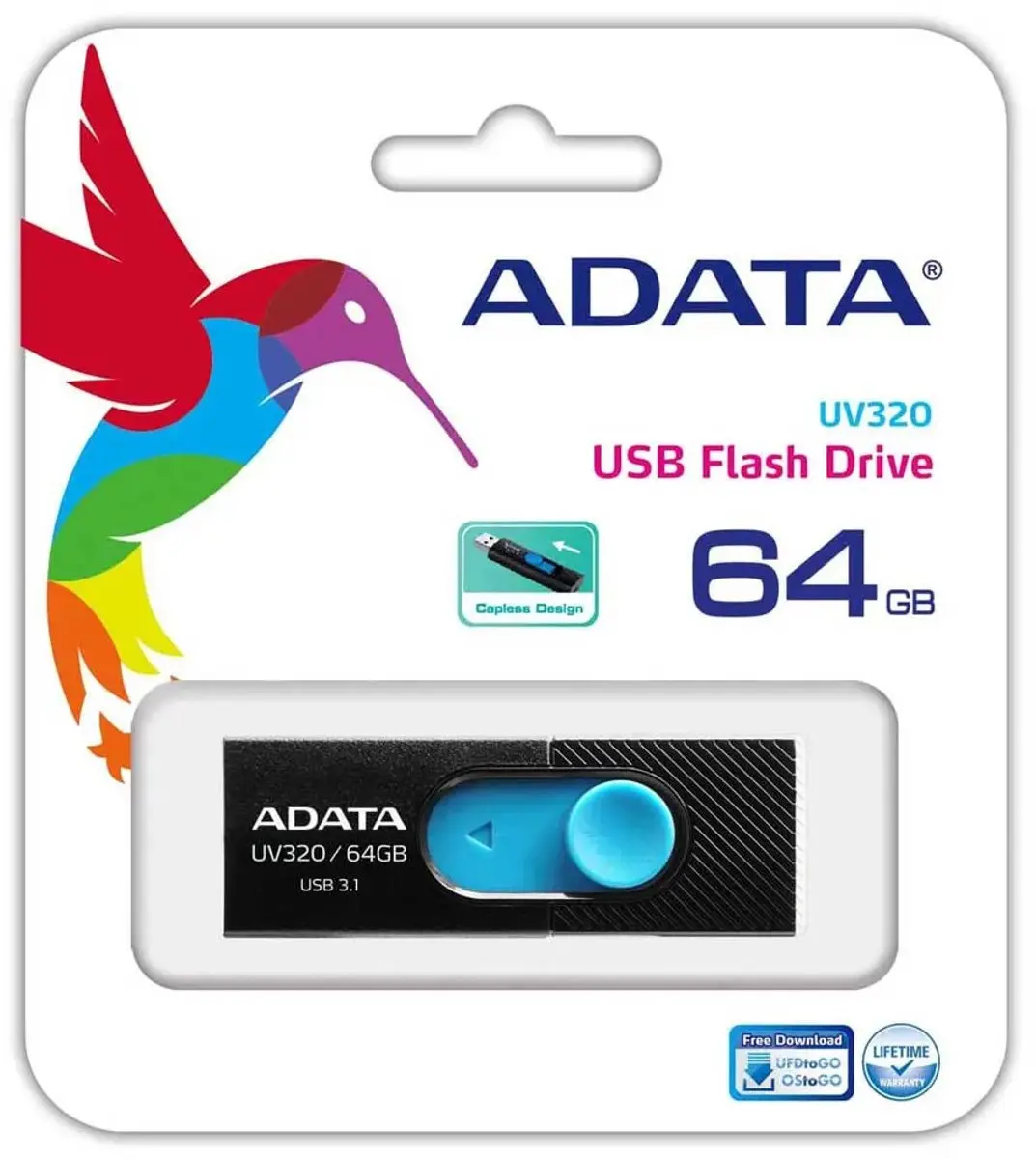 ADATA UV320 USB 64GB - Zwart/Blauw