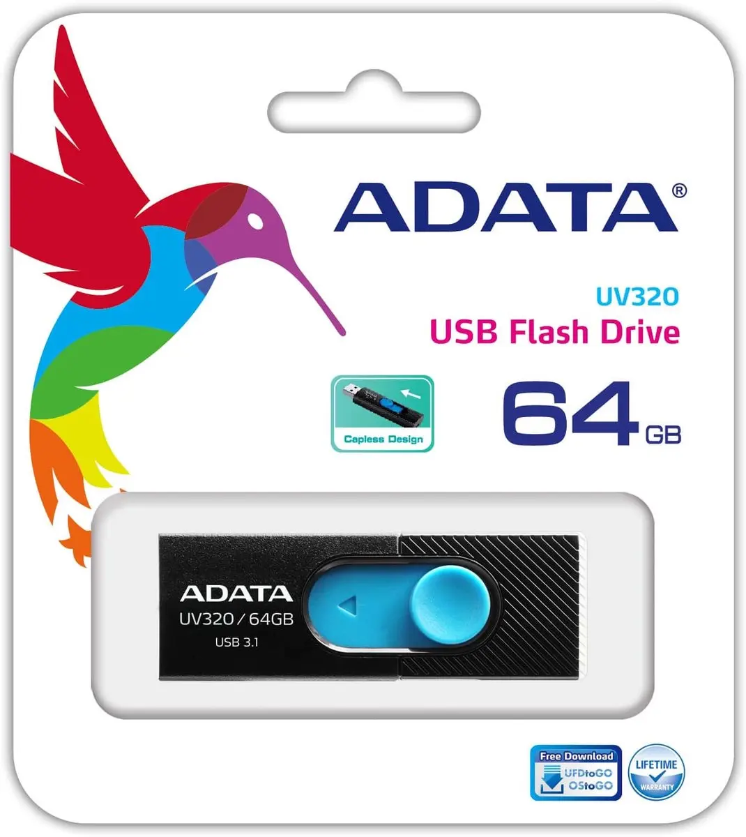 ADATA UV320 USB 64GB - Zwart/Blauw
