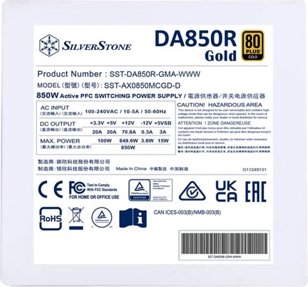 SilverStone DA850R 850W ATX Voeding - Wit