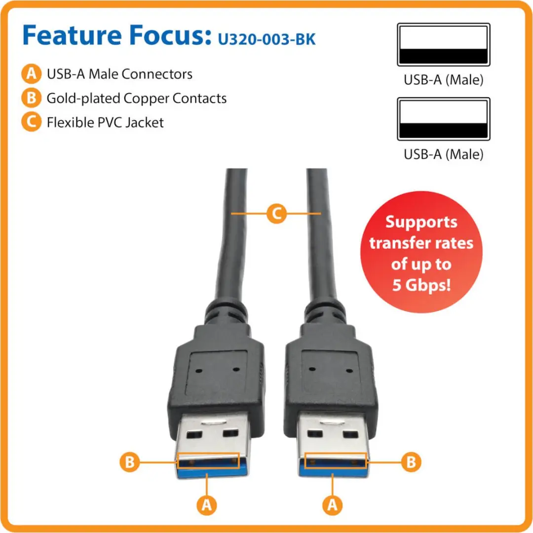 Tripp Lite U320-003-BK USB 3.0 Kabel - 3ft - Zwart