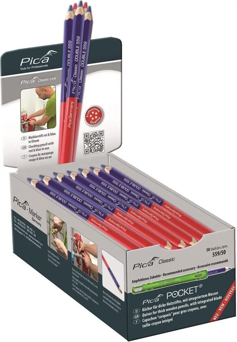 Pica PI559-50 Dubbel Potlood 175mm Rood/Blauw - 50 Stuks