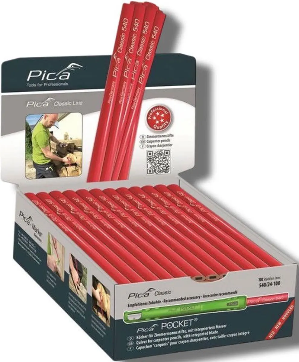 Pica Timmermanspotlood 24cm - 100 Stuks - Rood