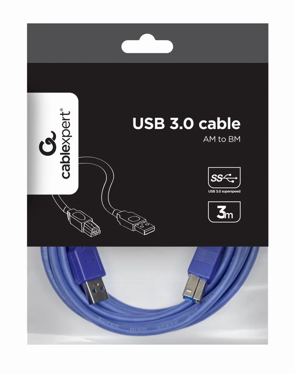 Cablexpert USB-A naar USB-B USB3.0 Kabel 3m - Blauw