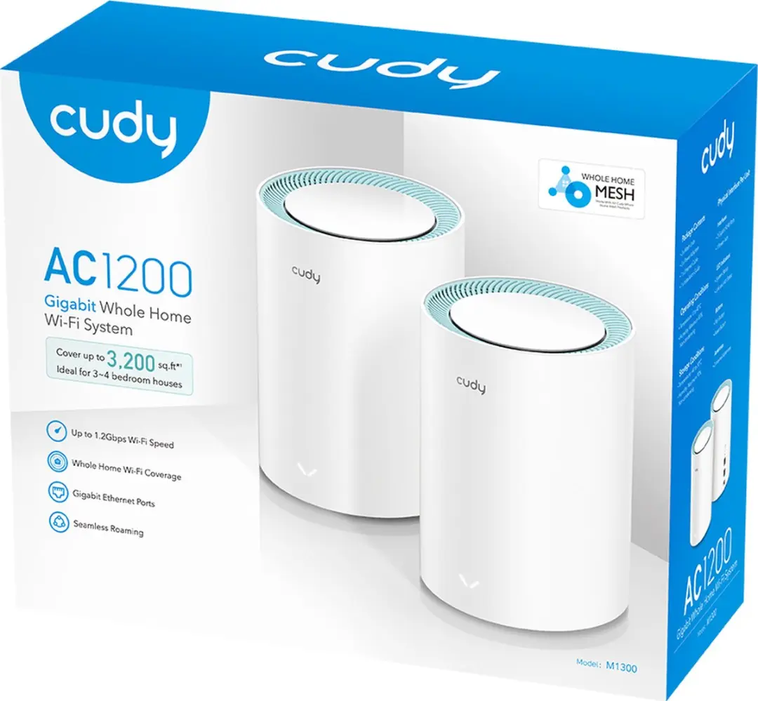 Cudy M1300 2-Pack Mesh-WiFi Systeem - Dual-band Wi-Fi 5 - Wit