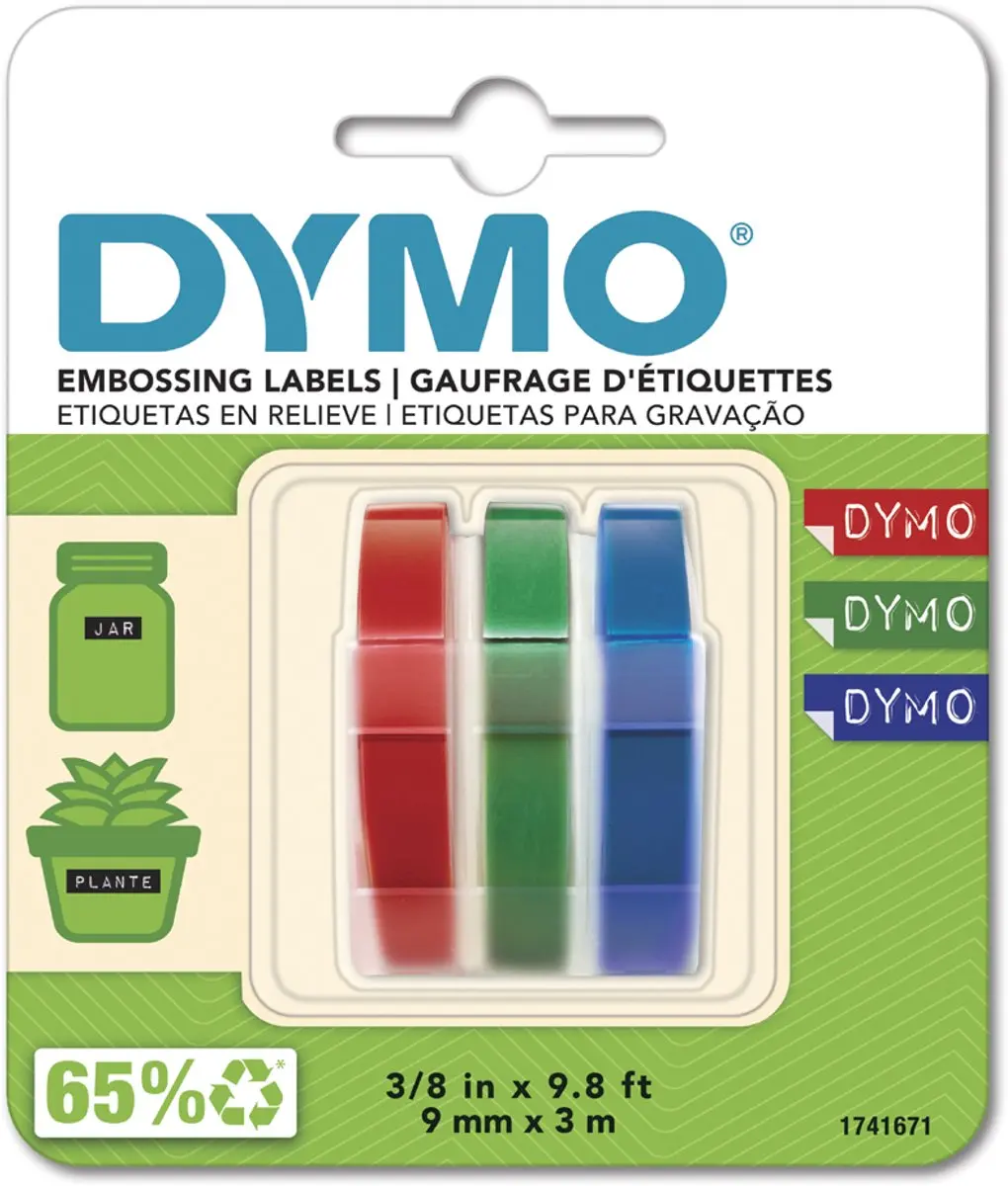 DYMO S0847750 Reliëftape 9mm x 3m - 3 Stuks - Blauw/Rood/Zwart