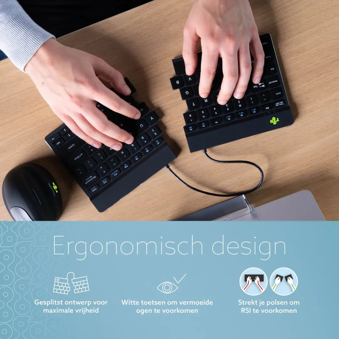 R-Go Split RGOSBUSWLBL Draadloos Ergonomisch Toetsenbord - Zwart
