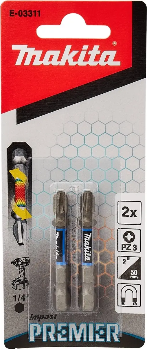Makita Slagschroefbit PZ3x50mm XTT Impact Premier E-03311 - afbeelding 6 van 6