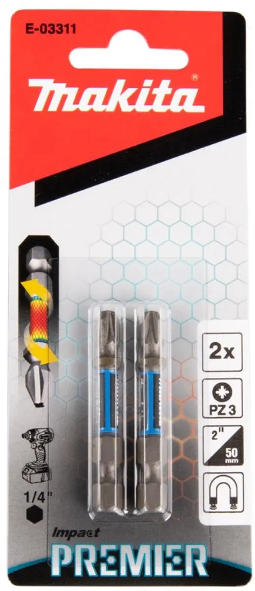 Makita Slagschroefbit PZ3x50mm XTT Impact Premier E-03311 - afbeelding 2 van 6