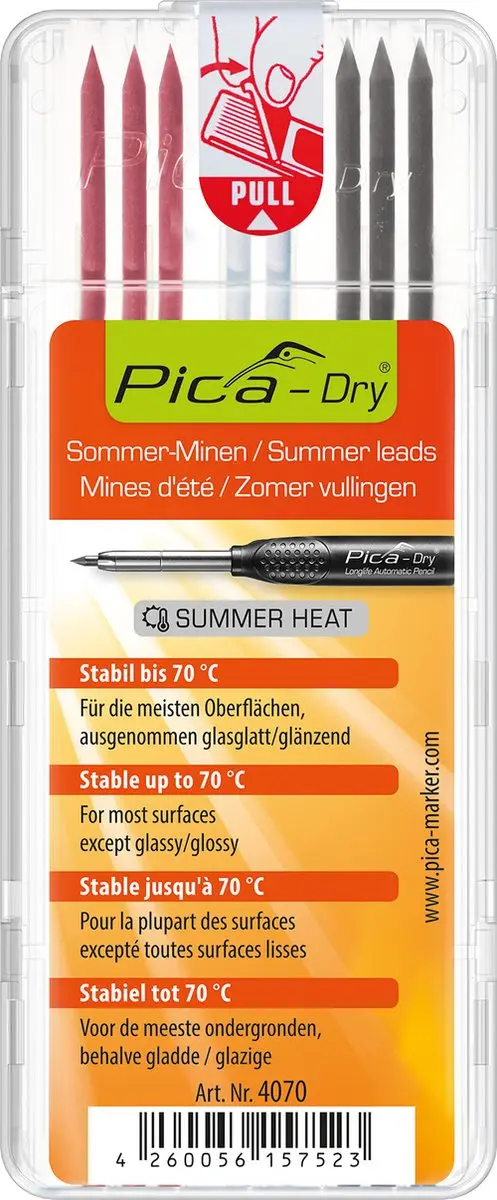 Pica Marker Dry Longlife 3030 + 4070 Vulling - 2B Grafiet Grijs - 2 Stuks