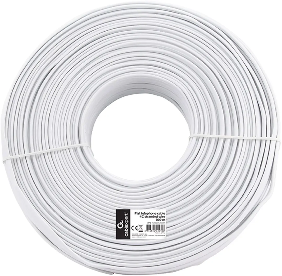 Cablexpert Telefoonkabel 4-aderig TC1000S-100M - 100m - Wit