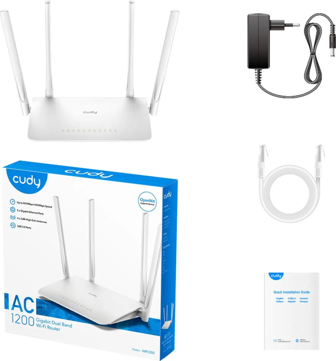 Cudy WR1300 Dual-Band Router - Wi-Fi 5 - 5x Gigabit - Wit