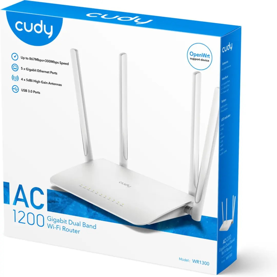 Cudy WR1300 Dual-Band Router - Wi-Fi 5 - 5x Gigabit - Wit - afbeelding 6 van 6