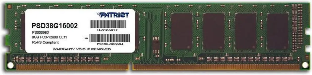 Patriot PSD38G16002 DDR3 Geheugen 8GB - 1600MHz