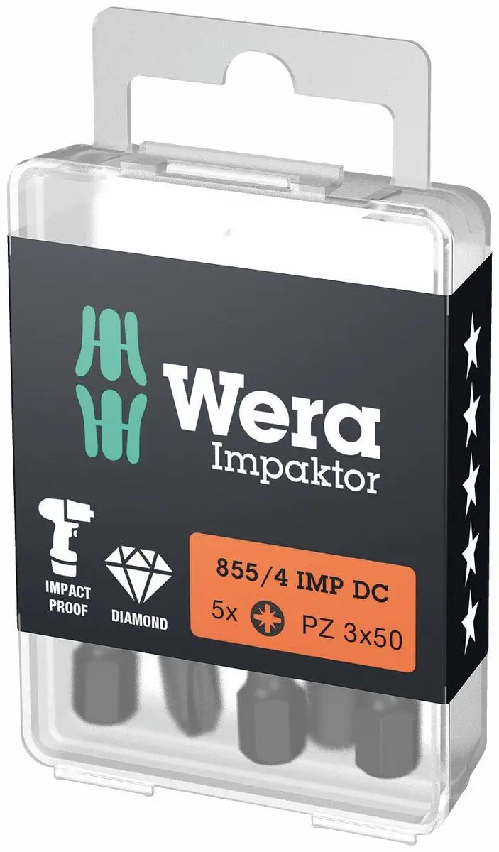 Wera 855/4 Impaktor Bit PZ3 5-delig - Metaal