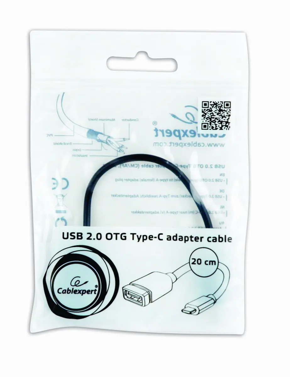 Cablexpert USB 2.0 naar USB-C Adapterkabel 0.20m - Zwart