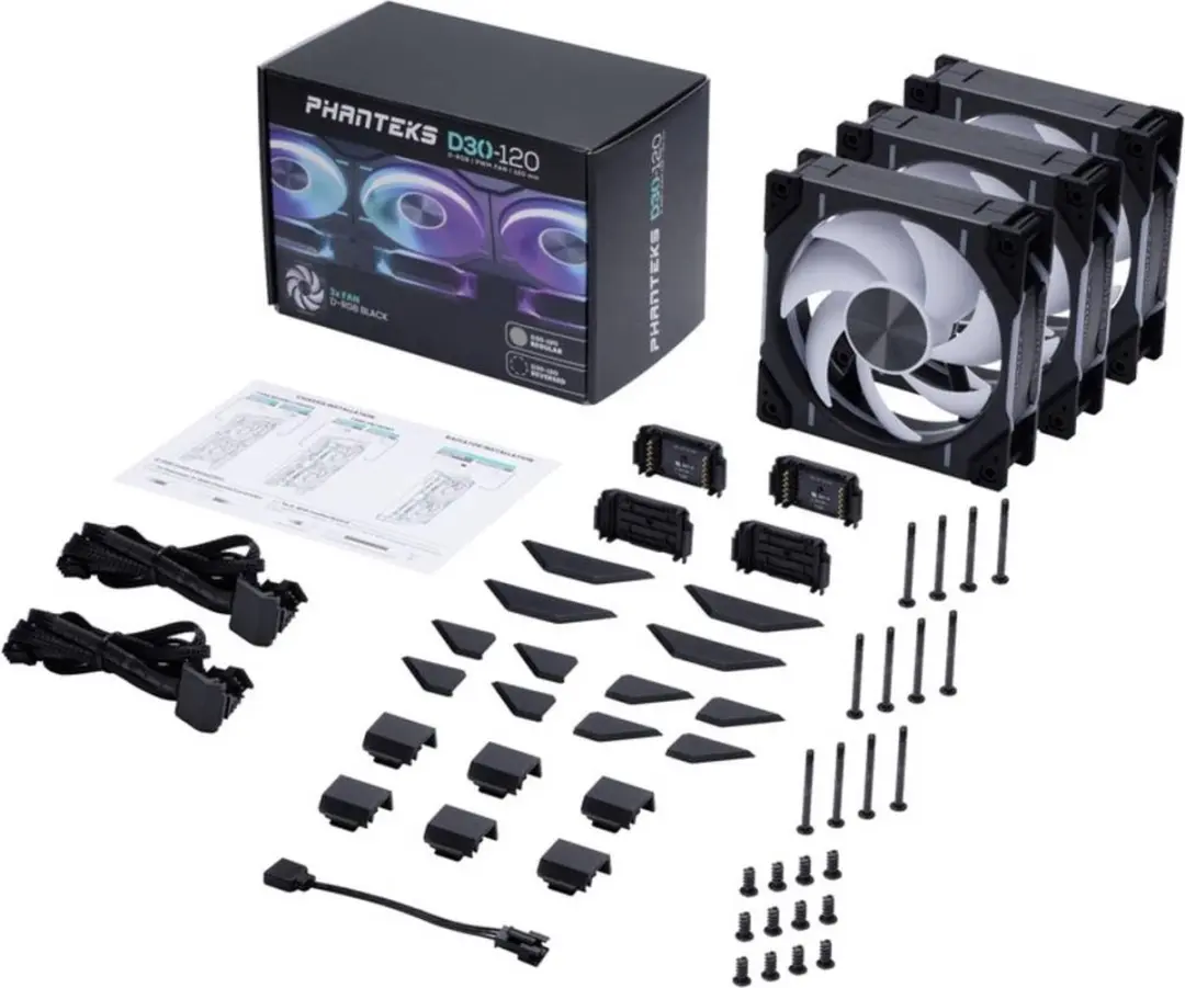 Phanteks PH-F120D30 D-RGB Ventilator 120mm - 3 Stuks - PWM 2.000rpm - Zwart/Wit