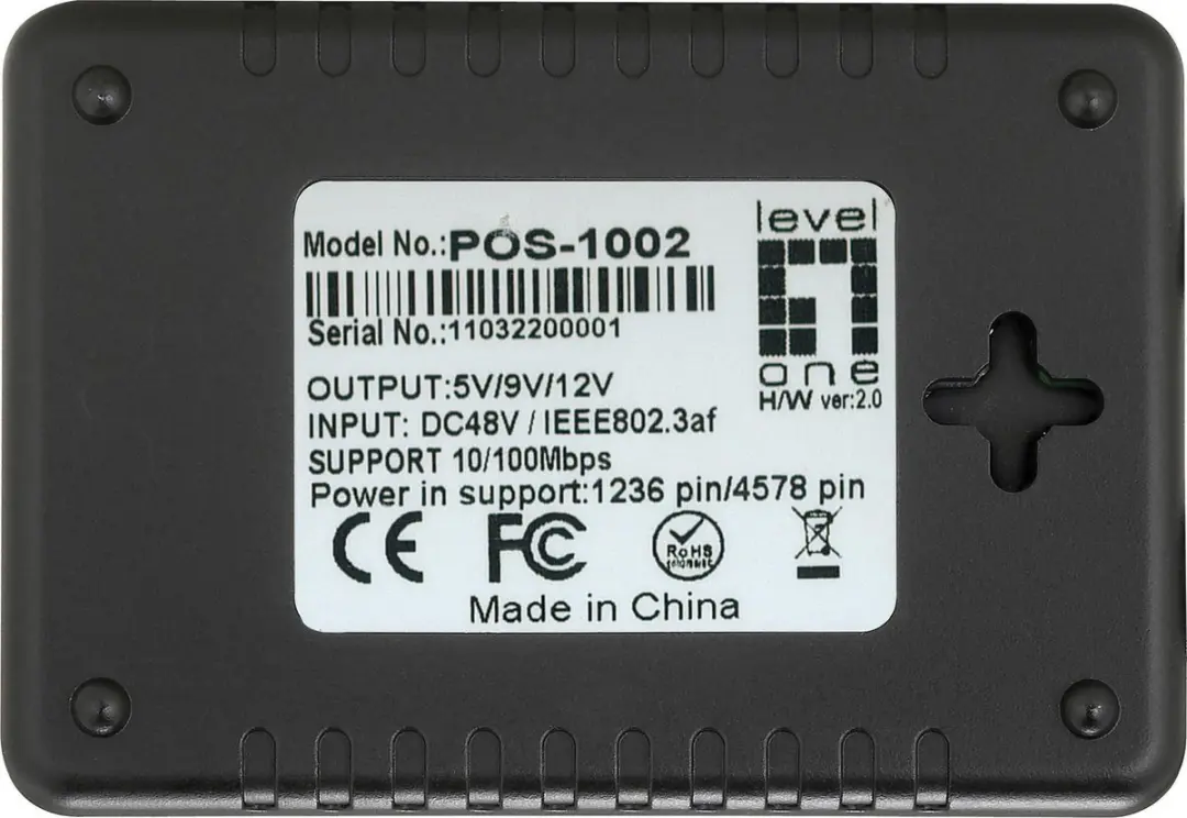 LevelOne POS-1002 PoE Splitter - 1x GE - Zwart