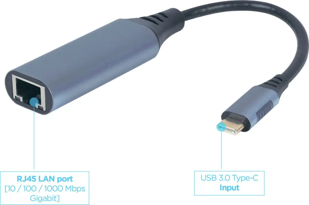 Cablexpert A-USB3C-LAN-01 USB-C naar Ethernet Adapter - Donkergrijs-Zwart