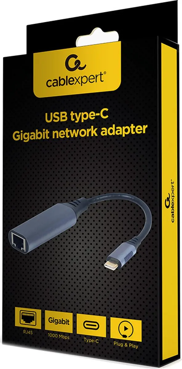 Cablexpert A-USB3C-LAN-01 USB-C naar Ethernet Adapter - Donkergrijs-Zwart