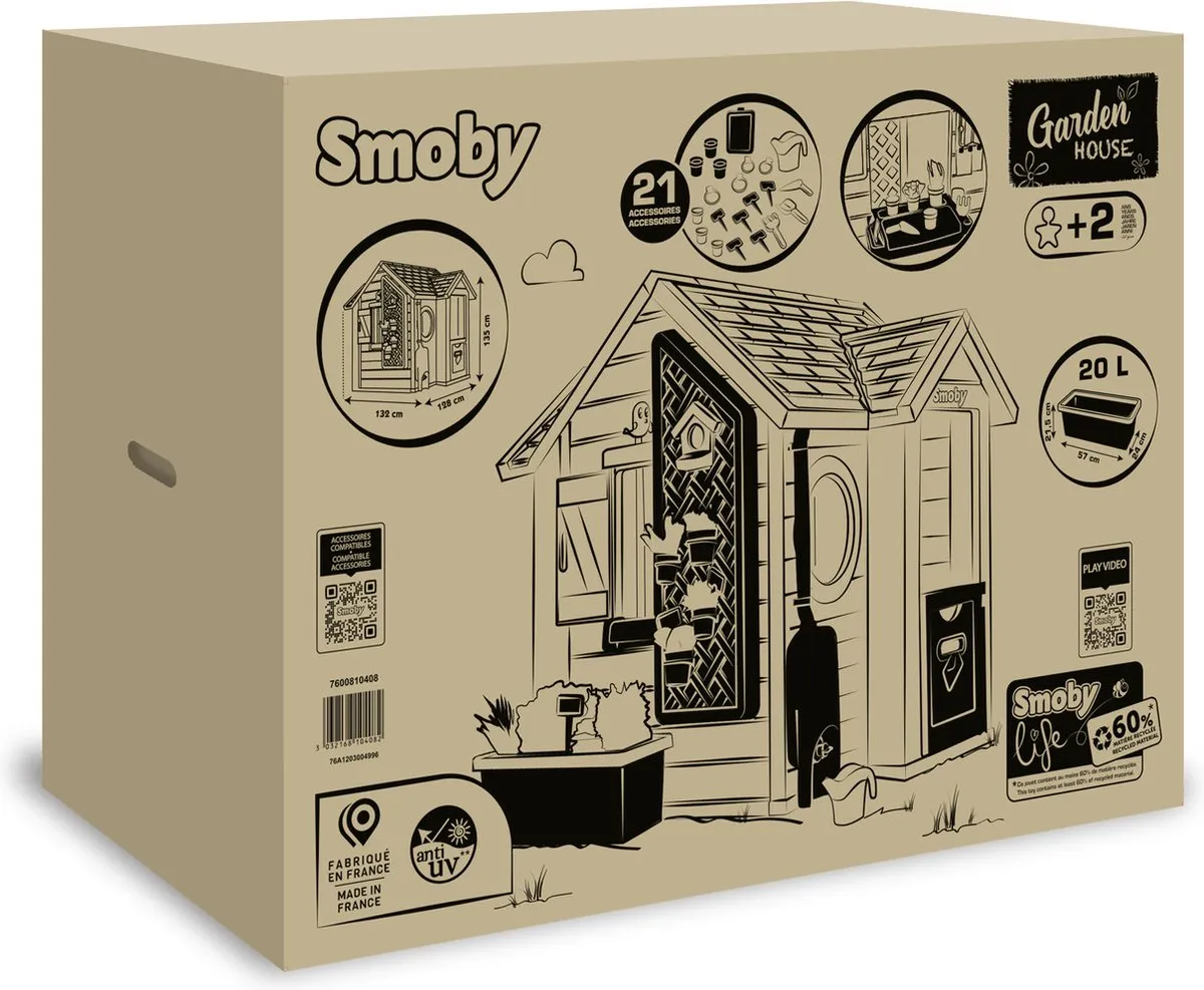 Smoby Life Garden House Speelhuis 7600810408 - Beige/Groen/Grijs/Wit - afbeelding 6 van 6