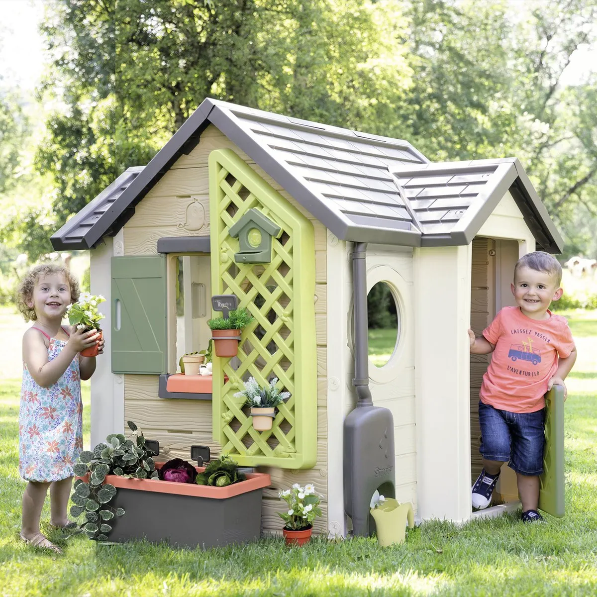 Smoby Life Garden House Speelhuis 7600810408 - Beige/Groen/Grijs/Wit