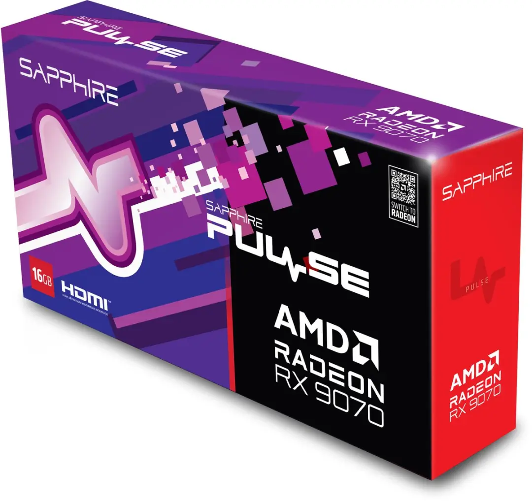 Sapphire Pulse Radeon RX 9070 16GB - Videokaart - 2x HDMI 2.1b/DisplayPort 2.1a