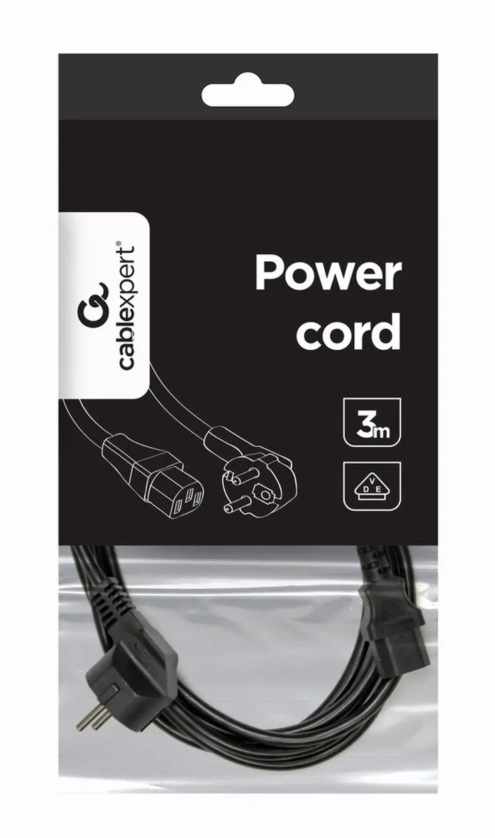 Cablexpert PC-186-VDE-3M Stroomkabel 3x0,75mm² - 3m - Zwart