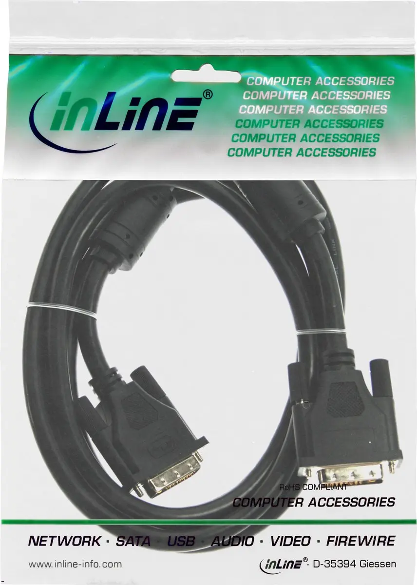 InLine DVI-I Kabel 24+5 Male/Male Dual Link 1,8m - Zwart