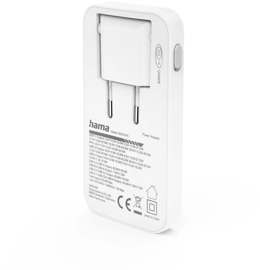 Hama 65W Snellader - 2x USB-C PD, 1x USB-A QC - Transparent