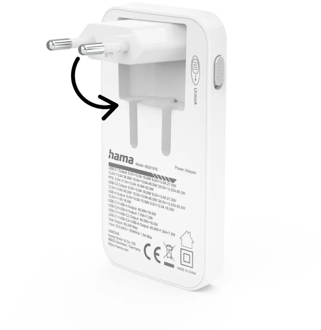 Hama 65W Snellader - 2x USB-C PD, 1x USB-A QC - Transparent